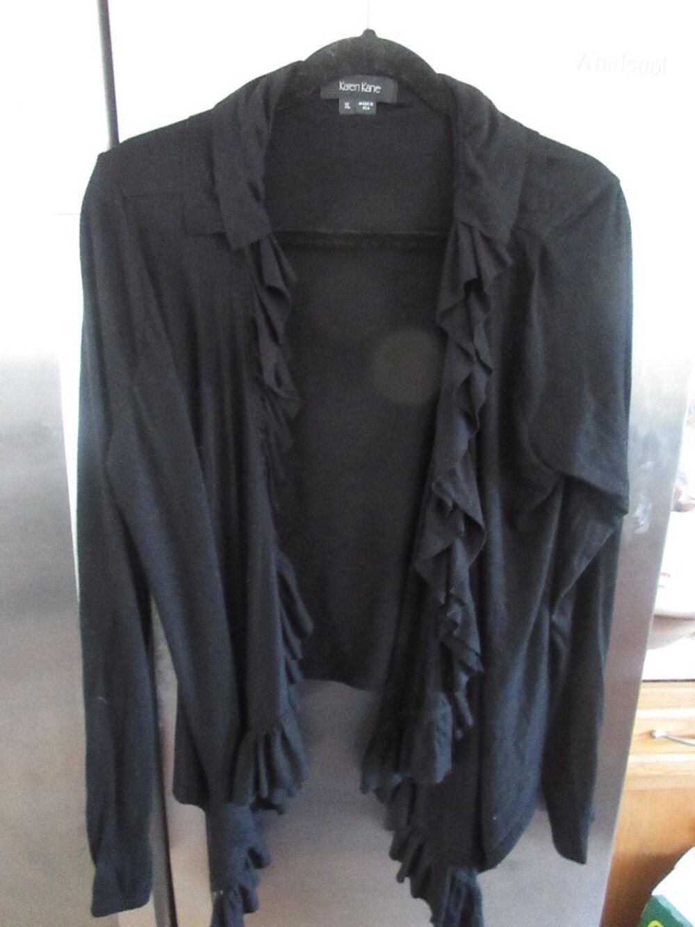 Karen Kane black knit modern Cardigan ruffle edge xl usa